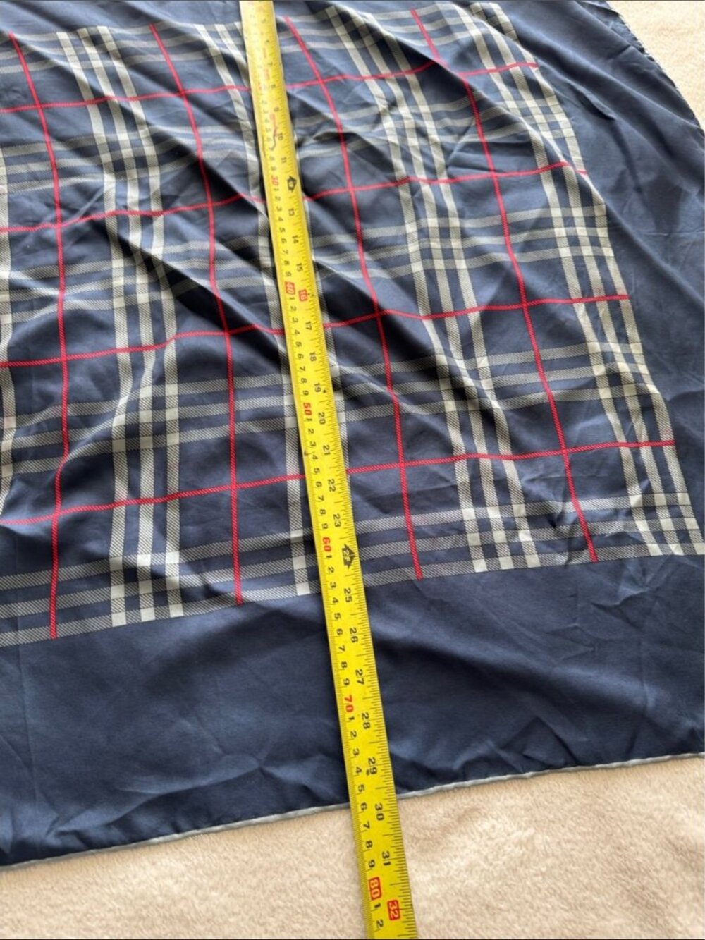 Vintage Burberry Silk Scarf Navy Plaid Nova Check Square Classic Luxury - Picture 11 of 16